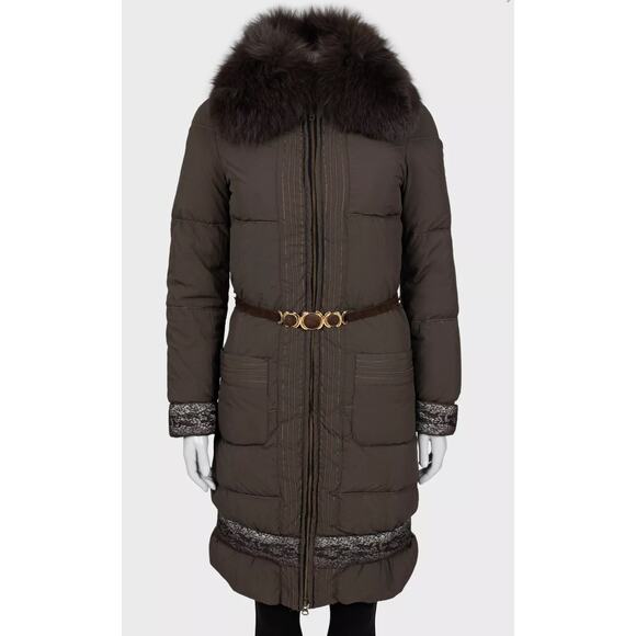 Roberto Cavalli Class Brown  Detachable Fur Down Coat Sz.36 - Picture 1 of 4